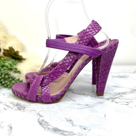 Chloe Purple Python Snakeskin Strappy Open Toe Heels Size 11 - Picture 3 of 8
